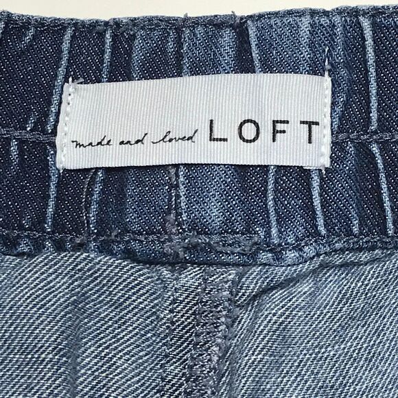 Loft Shorts Womens Sz 26/2 BlueCotton Linen Pull On Drawstring Cut Off Chambray - Picture 3 of 8